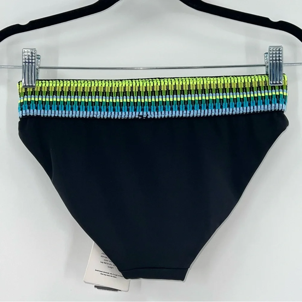 Peixoto NWT Zoni Embroidered Trim Bikini Bottoms in Black Kiwi size Medium